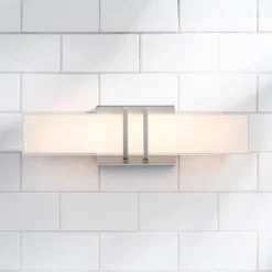 Possini Euro Design Exeter Modern Wall Lights Set Of 2 Brushed Nickel Hardwire 4 1/2" Light Bar LED Fixture White Glass Shade For Bedroom Bathroom -Possini Euro Design GUEST bec8e7a7 a090 4d20 9de3 50227201c3fc