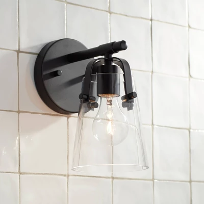 Possini Euro Design Modern Wall Light Sconce Black Metal Hardwired 5 1/4" Fixture Clear Glass Shade For Bedroom Bathroom Bedside 3 Possini Euro Design Modern Wall Light Sconce Black Metal Hardwired 5 1/4" Fixture Clear Glass Shade For Bedroom Bathroom Bedside