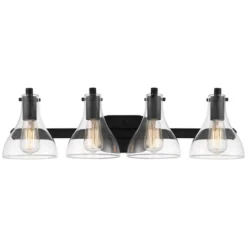 Possini Euro Design Sorren Modern Wall Light Matte Black Hardwire 28" 4-Light Fixture Clear Glass Shade For Bedroom Bathroom Vanity Reading Hallway -Possini Euro Design GUEST c2eaa9e2 a5d1 4ae7 97fe ba3e57294691