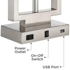 Possini Euro Design Modern Table Lamp With USB Outlet Reading Light LED 29.25" Tall Brushed Nickel Rectangular Off White Shade Bedroom Office 13 Possini Euro Design Modern Table Lamp With USB Outlet Reading Light LED 29.25" Tall Brushed Nickel Rectangular Off White Shade Bedroom Office -Possini Euro Design GUEST c2ec8e84 7e12 4f6d 8631 95d4c819274f