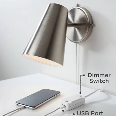 Possini Euro Design Modern Wall Lamps Set Of 2 With USB Port Black Plug-In 8" Light Fixture White Fabric Shade For Bedroom Bedside House 7 Possini Euro Design Modern Wall Lamps Set Of 2 With USB Port Black Plug-In 8" Light Fixture White Fabric Shade For Bedroom Bedside House - Image 5