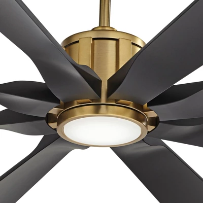 60" Possini Euro Design Defender Modern Indoor Outdoor Ceiling Fan With Dimmable LED Light Remote Soft Brass Matte Black Damp Rated For Patio Exterior 4 60" Possini Euro Design Defender Modern Indoor Outdoor Ceiling Fan With Dimmable LED Light Remote Soft Brass Matte Black Damp Rated For Patio Exterior - Image 2
