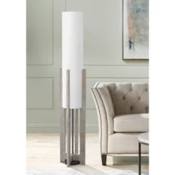 Possini Euro Design Arrista Modern 63" Tall Standing Floor Lamp Cylinder Foot Switch Wood Gray Wash Finish Living Room Bedroom House Reading Office