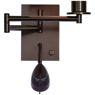 Possini Euro Design Radix Modern Swing Arm Wall Lamp Bronze With Cord Cover LED Reading Light Plug-in Light Fixture Oatmeal Shade For Bedroom Bedside 10 Possini Euro Design Radix Modern Swing Arm Wall Lamp Bronze With Cord Cover LED Reading Light Plug-in Light Fixture Oatmeal Shade For Bedroom Bedside - Image 8