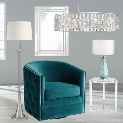 Possini Euro Design Jaime Modern Table Lamp 26" High Blue Gray Art Glass White Drum Shade For Bedroom Living Room Bedside Nightstand Office Kids House 9 Possini Euro Design Jaime Modern Table Lamp 26" High Blue Gray Art Glass White Drum Shade For Bedroom Living Room Bedside Nightstand Office Kids House - Image 7