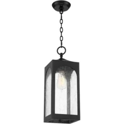 Possini Euro Design Modern Outdoor Hanging Light Fixture Matte Black Steel 19" Clear Seedy Glass Panels For Exterior House Porch -Possini Euro Design GUEST c5a94f46 a078 49fd 9221 b32faac5e072