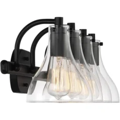 Possini Euro Design Sorren Modern Wall Light Matte Black Hardwire 28" 4-Light Fixture Clear Glass Shade For Bedroom Bathroom Vanity Reading Hallway -Possini Euro Design GUEST c61b374b a5f5 4cc5 9eb0 300f36d79272