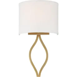 Possini Euro Design Modern Wall Light Sconce Warm Brass Hardwired 19 1/2" High Fixture Half Moon Linen Shade For Bedroom Living Room -Possini Euro Design GUEST c61bc946 a6a3 4270 9d7f 6d2cce58426d