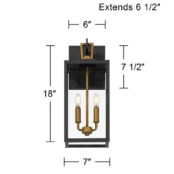 Possini Euro Design Possini Euro Trystin 18"H Black & Brass 2-Light Outdoor Wall Light -Possini Euro Design GUEST c677c525 dc3e 4ed1 8f77 30b89a16e623