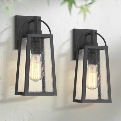 Possini Euro Design Woodley 13" High Modern Outdoor Wall Light Fixture Mount Porch House Set Of 2 Weatherproof Sand Black Aluminum Seeded Glass Shade 3 Possini Euro Design Woodley 13" High Modern Outdoor Wall Light Fixture Mount Porch House Set Of 2 Weatherproof Sand Black Aluminum Seeded Glass Shade