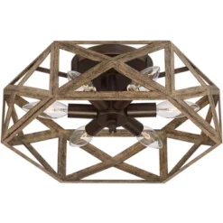 Possini Euro Design Moorcroft Modern Farmhouse Ceiling Light Semi Flush Mount Fixture 14 1/2" Wide Dark Wood Bronze 6-Light Hexagon Frame For Bedroom -Possini Euro Design GUEST c6b6a93f 9066 4008 993a 71d79b906b13