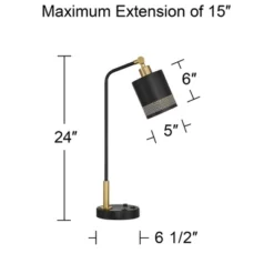 Possini Euro Design Keller 24" High Small Modern Desk Lamp USB Port AC Power Outlet Black Brass Finish Metal Single Home Office Living Room Charging -Possini Euro Design GUEST c7457d36 8932 4e63 8607 49b39f4fb13f