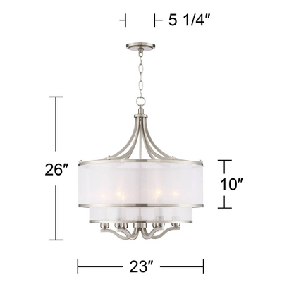 Possini Euro Design Nor Brushed Nickel Pendant Chandelier 23" Wide Modern Double White Organza Shade 6-Light Fixture For Dining Room Kitchen Island 7 Possini Euro Design Nor Brushed Nickel Pendant Chandelier 23" Wide Modern Double White Organza Shade 6-Light Fixture For Dining Room Kitchen Island - Image 5