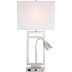 Possini Euro Design Modern Table Lamp With USB Outlet Reading Light LED 29.25" Tall Brushed Nickel Rectangular Off White Shade Bedroom Office 17 Possini Euro Design Modern Table Lamp With USB Outlet Reading Light LED 29.25" Tall Brushed Nickel Rectangular Off White Shade Bedroom Office -Possini Euro Design GUEST c84d6094 acb5 46e6 828f ec7f334b0a03
