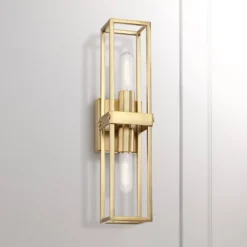 Possini Euro Design Fabian Modern Wall Light Sconces Set Of 2 Warm Brass Hardwired 4" 2-Light Fixture Open Rectangular Frame For Bedroom -Possini Euro Design GUEST c8993228 f40a 46ea 86df 014a0a7830ae