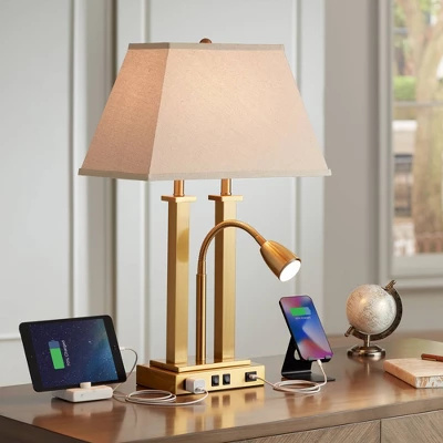 Possini Euro Design Possini Euro Deacon Brass Gooseneck Lamps With USB Port And Outlet Set Of 2 9 Possini Euro Design Possini Euro Deacon Brass Gooseneck Lamps With USB Port And Outlet Set Of 2 - Image 7