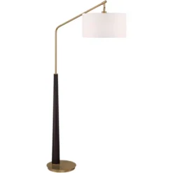 Possini Euro Design Mid Century Modern Arc Floor Lamp 72 1/2" Tall Espresso Warm Gold Metal White Linen Drum Shade For Living Room -Possini Euro Design GUEST c9119d30 3a10 47e1 812f 5a0366d61c95