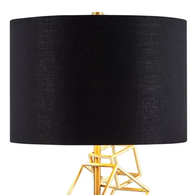 Possini Euro Design Modern Table Lamp 30" Tall Gold Metal Geometric Cube Black Drum Shade For Bedroom Living Room Bedside Nightstand Office Kids House 5 Possini Euro Design Modern Table Lamp 30" Tall Gold Metal Geometric Cube Black Drum Shade For Bedroom Living Room Bedside Nightstand Office Kids House - Image 3