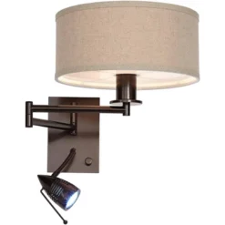 Possini Euro Design Radix Modern Swing Arm Wall Lamp Bronze With Cord Cover LED Reading Light Plug-in Light Fixture Oatmeal Shade For Bedroom Bedside 15 Possini Euro Design Radix Modern Swing Arm Wall Lamp Bronze With Cord Cover LED Reading Light Plug-in Light Fixture Oatmeal Shade For Bedroom Bedside -Possini Euro Design GUEST c9ecd8a9 69fa 4259 a168 33141dc131b3