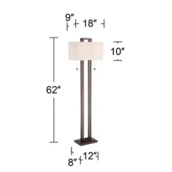 Possini Euro Design Modern Floor Lamp Double Tier 62" Tall Bronze Oat Meal Linen Rectangular Shade For Living Room Reading Bedroom Office -Possini Euro Design GUEST c9ed500a 2a27 4880 b0b0 92b533c14b8b
