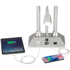 Possini Euro Design Dexter Modern Table Lamp 26" High Brushed Nickel With USB And AC Power Outlet In Base LED Reading Light White Shade For Home Desk -Possini Euro Design GUEST cb638d63 b1f9 4dfb b56e 82d78a067255