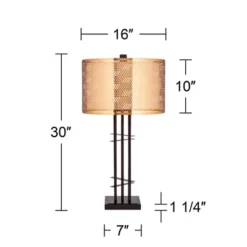 Possini Euro Design Deborah Modern Mid Century Table Lamp 30" Tall Black With USB Charging Port Gold Metal Double Drum Shades For Living Room Desk -Possini Euro Design GUEST ccb51444 3a3d 47f9 8b7a 4949629a99e7