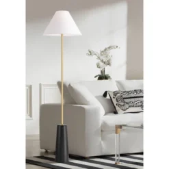 Possini Euro Design Bamba Modern 61 3/4" Tall Standing Floor Lamp Skinny Gold Black Metal Brass Finish Living Room Bedroom House Reading Office