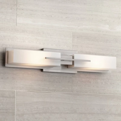 Possini Euro Design Midtown Modern Wall Light Brushed Nickel 23 1/2" 2-Light Fixture White Glass Shade For Bedroom Bathroom Vanity Reading Living Room 3 Possini Euro Design Midtown Modern Wall Light Brushed Nickel 23 1/2" 2-Light Fixture White Glass Shade For Bedroom Bathroom Vanity Reading Living Room