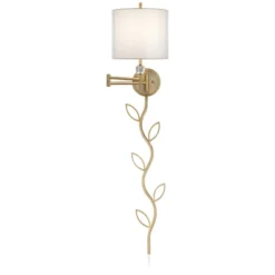 Possini Euro Design Kohle Modern Swing Arm Wall Lamp With Cord Cover Polished Brass Plug-in Light Fixture White Inner Sheer Outer Shade For Bedroom -Possini Euro Design GUEST d018e0f2 ca5a 4e22 8c4b e0a9b4648eff