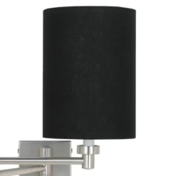 Possini Euro Design Modern Swing Arm Wall Lamp Brushed Nickel Plug-In Light Fixture Black Linen Cylinder Shade For Bedroom Bedside