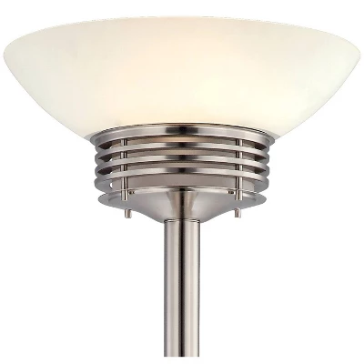 Possini Euro Design Light Blaster Art Deco Torchiere Floor Lamp With Black Riser 76 3/4" Tall Brushed Nickel Frosted Glass Bowl Shade For Living Room 2 Possini Euro Design Light Blaster Art Deco Torchiere Floor Lamp With Black Riser 76 3/4" Tall Brushed Nickel Frosted Glass Bowl Shade For Living Room