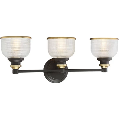 Possini Euro Design Poway Industrial Modern Wall Light Bronze Warm Brass Hardwire 24" 3-Light Fixture Textured Glass Bowl Shade For Bedroom Bathroom 7 Possini Euro Design Poway Industrial Modern Wall Light Bronze Warm Brass Hardwire 24" 3-Light Fixture Textured Glass Bowl Shade For Bedroom Bathroom - Image 5