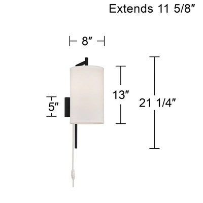 Possini Euro Design Modern Wall Lamps Set Of 2 With USB Port Black Plug-In 8" Light Fixture White Fabric Shade For Bedroom Bedside House 5 Possini Euro Design Modern Wall Lamps Set Of 2 With USB Port Black Plug-In 8" Light Fixture White Fabric Shade For Bedroom Bedside House - Image 3