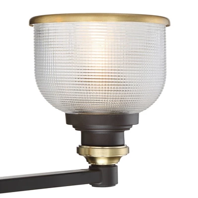 Possini Euro Design Poway Industrial Modern Wall Light Bronze Warm Brass Hardwire 24" 3-Light Fixture Textured Glass Bowl Shade For Bedroom Bathroom 4 Possini Euro Design Poway Industrial Modern Wall Light Bronze Warm Brass Hardwire 24" 3-Light Fixture Textured Glass Bowl Shade For Bedroom Bathroom - Image 2