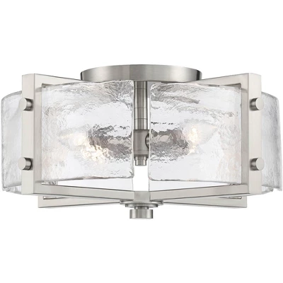 Possini Euro Design Prane Modern Industrial Ceiling Light Semi Flush Mount Fixture 17" Wide Brushed Nickel 4-Light Warped Glass For Bedroom Kitchen 5 Possini Euro Design Prane Modern Industrial Ceiling Light Semi Flush Mount Fixture 17" Wide Brushed Nickel 4-Light Warped Glass For Bedroom Kitchen - Image 3