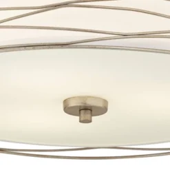 Possini Euro Design Modern Ceiling Light Flush Mount Fixture Antique Silver Leaf 18" Wide Wavy Spun White Drum For Bedroom Kitchen -Possini Euro Design GUEST d7df35ba b697 4c6b 91f0 86733a438644