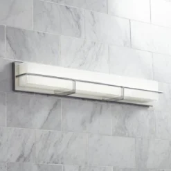 Possini Euro Design Linx Modern Wall Light Chrome Hardwire 33 1/2" Light Bar LED Fixture White Glass For Bedroom Bathroom Vanity Reading Living Room