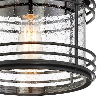 Possini Euro Design Modern Semi Flush Mount Outdoor Ceiling Light Fixture Black Geometric 11" Clear Seedy Glass For Exterior House Porch Patio Deck 4 Possini Euro Design Modern Semi Flush Mount Outdoor Ceiling Light Fixture Black Geometric 11" Clear Seedy Glass For Exterior House Porch Patio Deck - Image 2