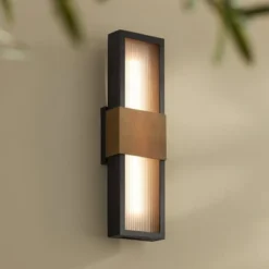 Possini Euro Design Possini Euro Radford 18"H Sand Black And Brass LED Outdoor Wall Light