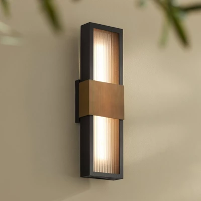 Possini Euro Design Possini Euro Radford 18"H Sand Black And Brass LED Outdoor Wall Light 3 Possini Euro Design Possini Euro Radford 18"H Sand Black And Brass LED Outdoor Wall Light