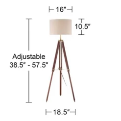 Possini Euro Design Surveyor Modern Tripod Floor Lamp 57 1/2" Tall Cherry Wood Adjustable Beige Linen Drum Shade For Living Room Bedroom Office House -Possini Euro Design GUEST d92fc1ac 8fa8 47d5 bd87 5db2bca473e1