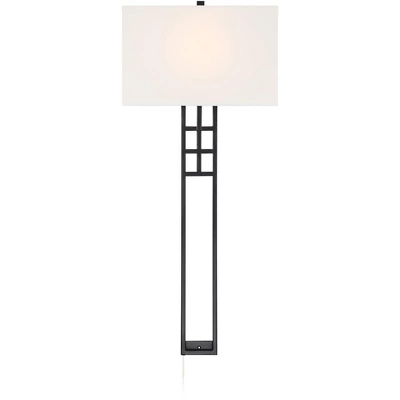 Possini Euro Design Ventano Modern Wall Lamp Matte Black Metal Plug-in 16" Light Fixture White Linen Shade For Bedroom Living Room House Hallway 6 Possini Euro Design Ventano Modern Wall Lamp Matte Black Metal Plug-in 16" Light Fixture White Linen Shade For Bedroom Living Room House Hallway - Image 4