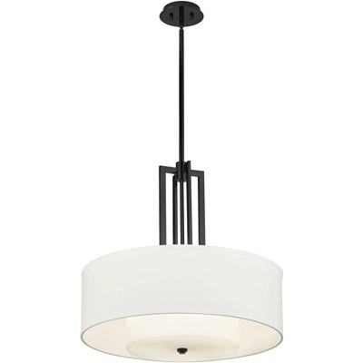 Possini Euro Design Sundry Semi Gloss Black Drum Pendant Chandelier 24" Wide Modern Double Shade 4-Light Fixture For Dining Room Foyer Kitchen Island 9 Possini Euro Design Sundry Semi Gloss Black Drum Pendant Chandelier 24" Wide Modern Double Shade 4-Light Fixture For Dining Room Foyer Kitchen Island - Image 7