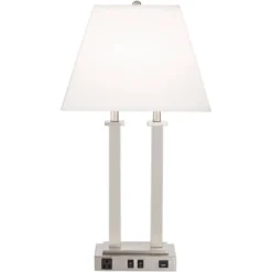 Possini Euro Design Amity Modern Table Lamp 26" High Brushed Nickel With USB And AC Power Outlet In Base White Linen Shade For Bedroom Bedside Desk -Possini Euro Design GUEST dafc328e ce07 460d a29e 39808d233350