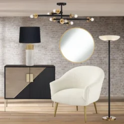 Possini Euro Design Alturus Modern Ceiling Light Semi Flush Mount Fixture 34" Wide Gloss Black Warm Brass 8-Light For Bedroom Living Room Hallway Home -Possini Euro Design GUEST dafefa2f fc63 417f b3a0 fc592ece2883