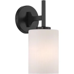 Possini Euro Design Nanni 12" High Modern Wall Sconce Light Lamp Fixture Mount Set Of 2 Bathroom Bedroom Hardwired Matte Black Milk Glass Shade -Possini Euro Design GUEST db00509b 443a 4d12 8f23 64d96543f221
