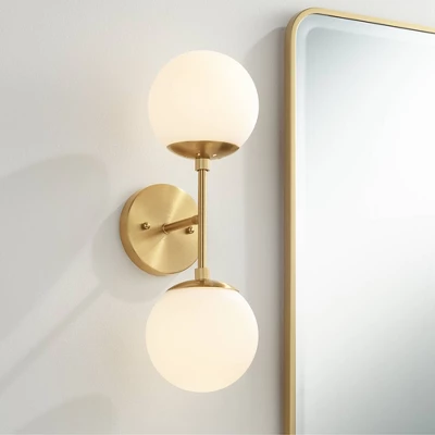 Possini Euro Design Oso Modern Wall Light Sconce Soft Gold Hardwire 6" 2-Light Fixture Opal Glass Orb Shade For Bedroom Bathroom Living Room House 3 Possini Euro Design Oso Modern Wall Light Sconce Soft Gold Hardwire 6" 2-Light Fixture Opal Glass Orb Shade For Bedroom Bathroom Living Room House