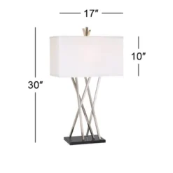 Possini Euro Design Modern Table Lamps 30" Tall Set Of 2 Brushed Steel Black White Linen Rectangular Shade For Living Room Family Bedroom -Possini Euro Design GUEST ddf5d07e c19d 481f b595 6a83f7db225b