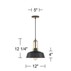 Possini Euro Design Black Warm Brass Mini Pendant Lighting Fixture 12" Wide Farmhouse Rustic For Dining Room House Home Kitchen Island High Ceilings -Possini Euro Design GUEST dfbbf7b4 fa90 4b91 85ef bc93f5813fb2