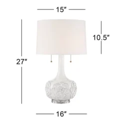 Possini Euro Design Natalia Modern Country Cottage Table Lamp With Square Riser 28 1/2" Tall White Floral Ceramic Drum Shade For Bedroom Living Room -Possini Euro Design GUEST e072020c f122 4708 9e80 53efd66dadf0